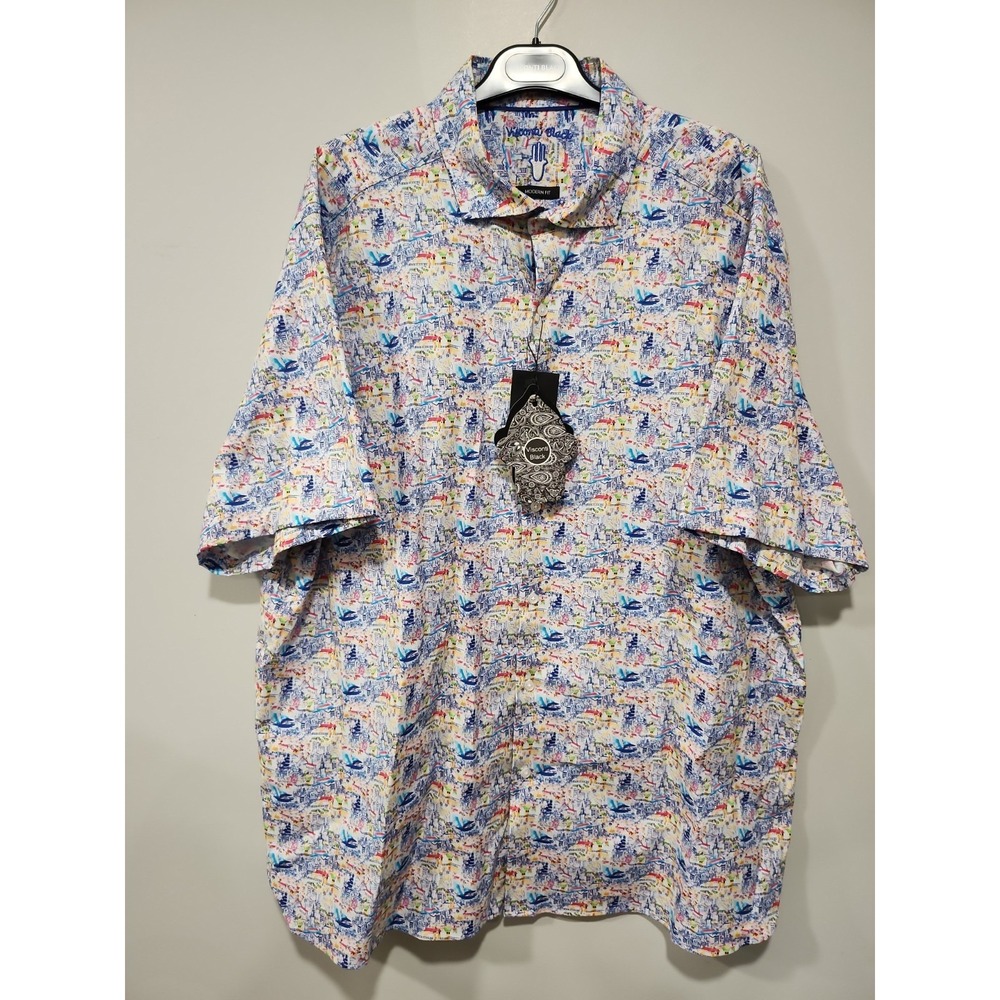 Visconti‎ Black NWT Button-up Shirt Mens XXL Short Sleeve Sailboats Nautical New